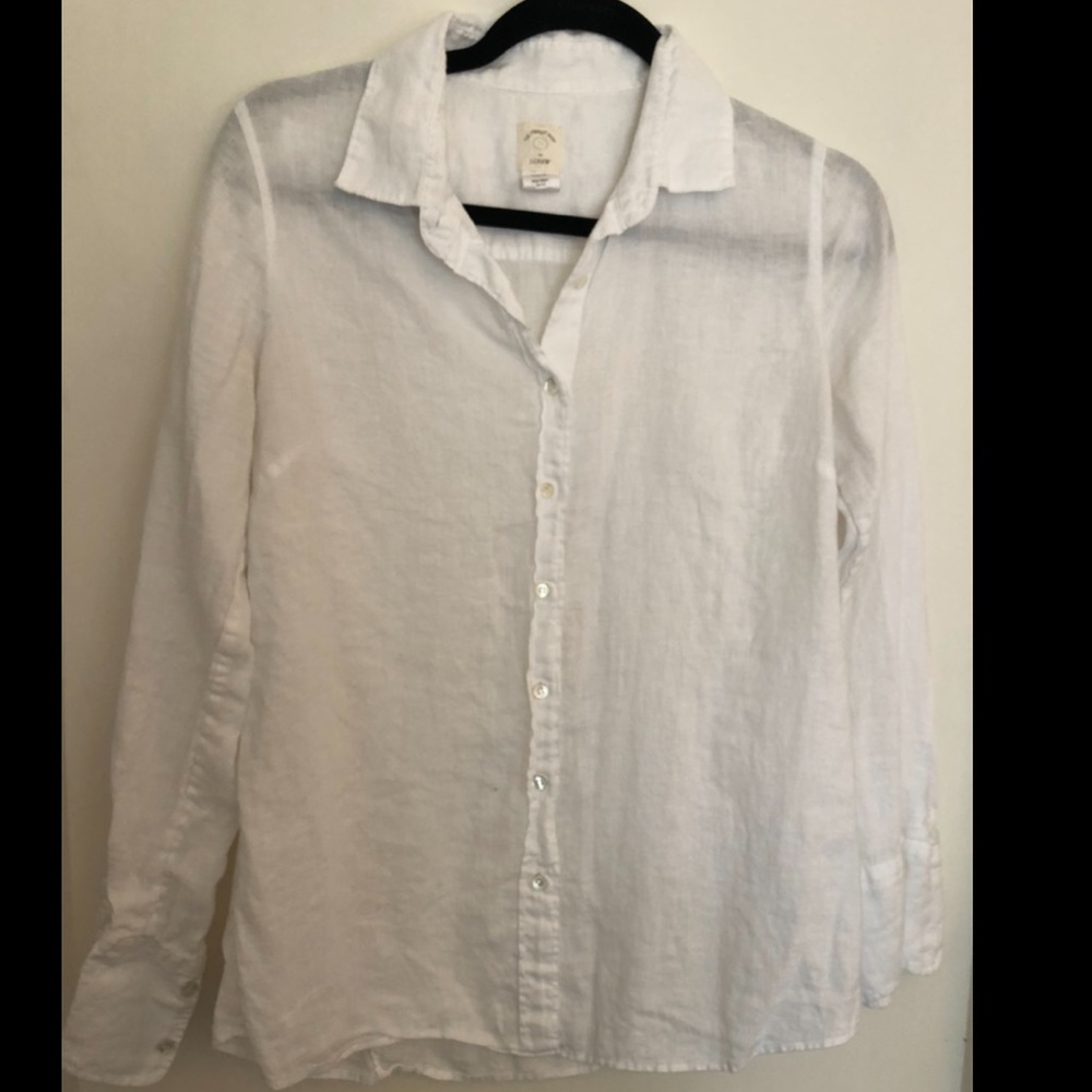 J. Crew The Perfect Shirt in White Linen Size 4